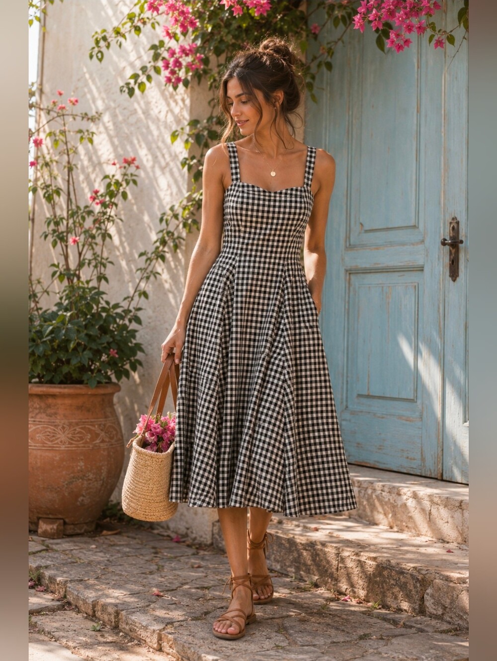 ANTHROPOLOGIE AVEC LES FILLES Womens Midi Dress 14 Gingham Fit & Flare 84810